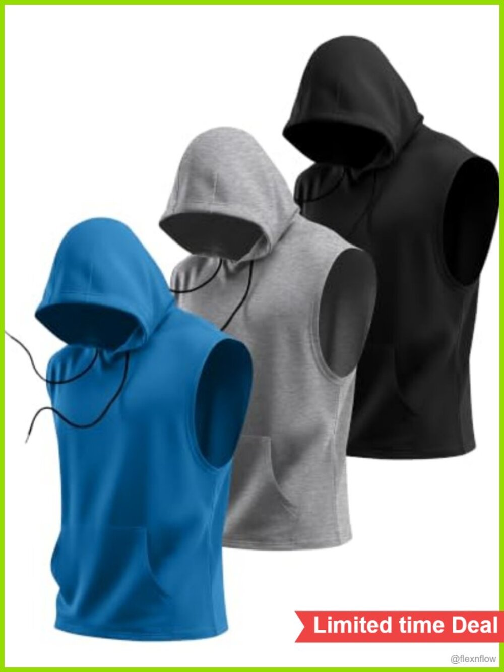 3 Pack Men's Big and Tall Hooded Tank Tops Sleeveless Athletic Gym Tee